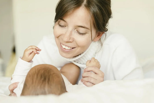 mother with postpartum skin